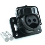 Steckdose 24 V, 2-polig, mit Crimp-/Lötkontakten für 50 mm² Leitung, schwarz