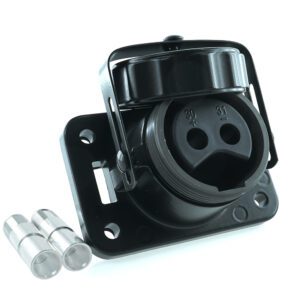 Steckdose 24 V, 2-polig, mit Crimp-/Lötkontakten für 50 mm² Leitung, schwarz
