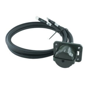 Steckdose 2-polig, 24V, olivgrün, mit Schraubdeckel, Crimp-/Lötkontakt, Kabel 35 mm², Länge 2 m, Kabelschuhe 2x M8