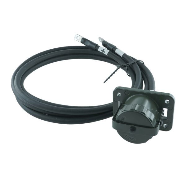 Steckdose 2-polig, 24V, olivgrün, mit Schraubdeckel, Crimp-/Lötkontakt, Kabel 35 mm², Länge 2 m, Kabelschuhe 2x M8