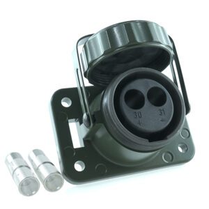 2-polige Steckdose 24V, olivgrün, Crimp/Lötkontakte 50mm², mit Schutzkappe