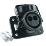 2-polige Steckdose, 24V, schwarz, mit Crimp-/Lötkontakten für 35mm² Leitung, mit Schraubkappe