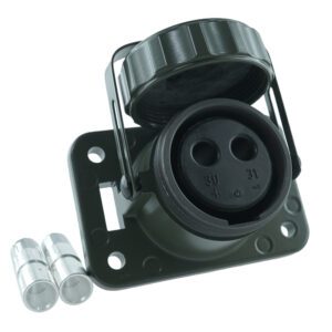 Steckdose 24V, 2-polig, bronzegrün, Kontakte für 50mm² mit Schraubdeckel, ELKE 2725-00.00
